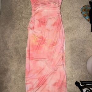 Zara Strapless Pink and Orange Dress